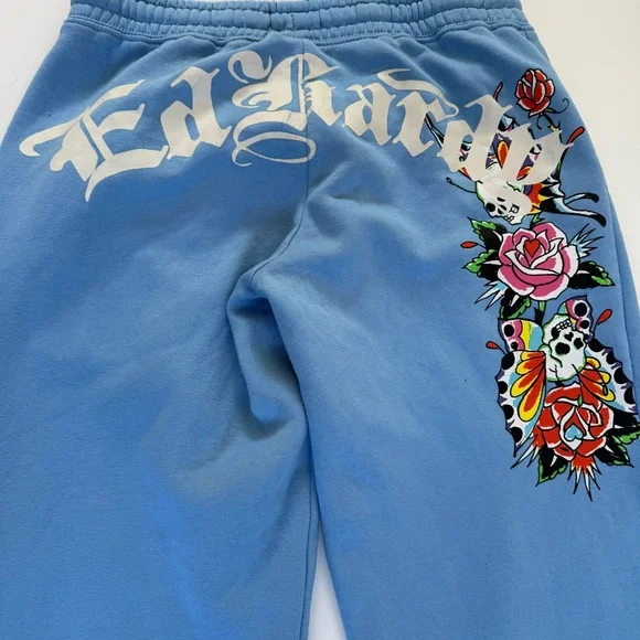 Ed Hardy Flower Skulls Powder Blue Women’s Sweatpants Medium Graphic Print Y2K - Picture 13 of 13